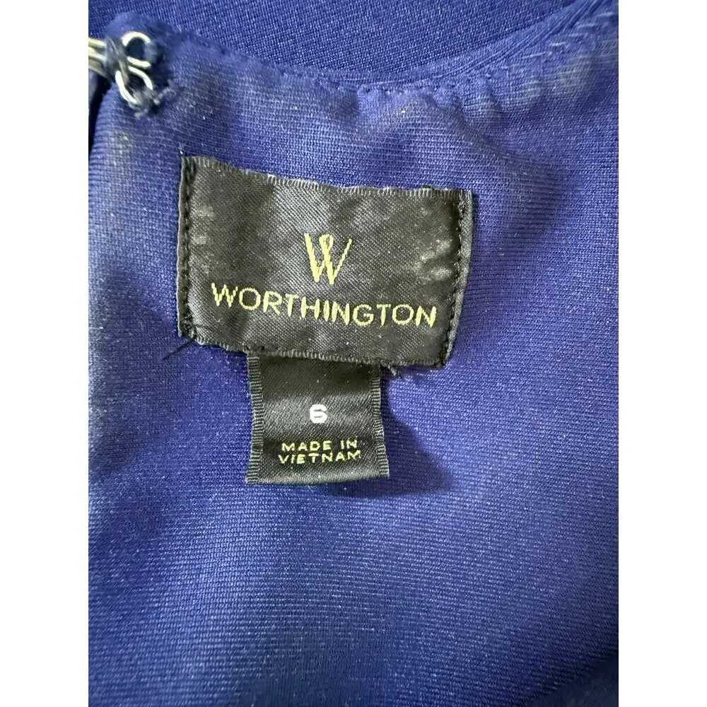 Worthington Navy Blue w/ Florals Bodycon Sleeveless Smooth Stretch‎ Dress Size 6